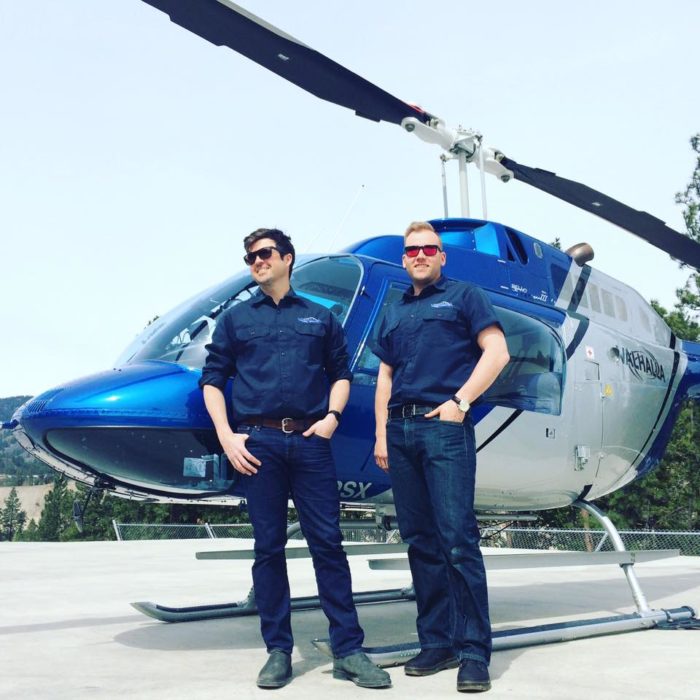 Valhalla pilots 2 Valhalla helicopter pilots pose in front of their Bell heli
