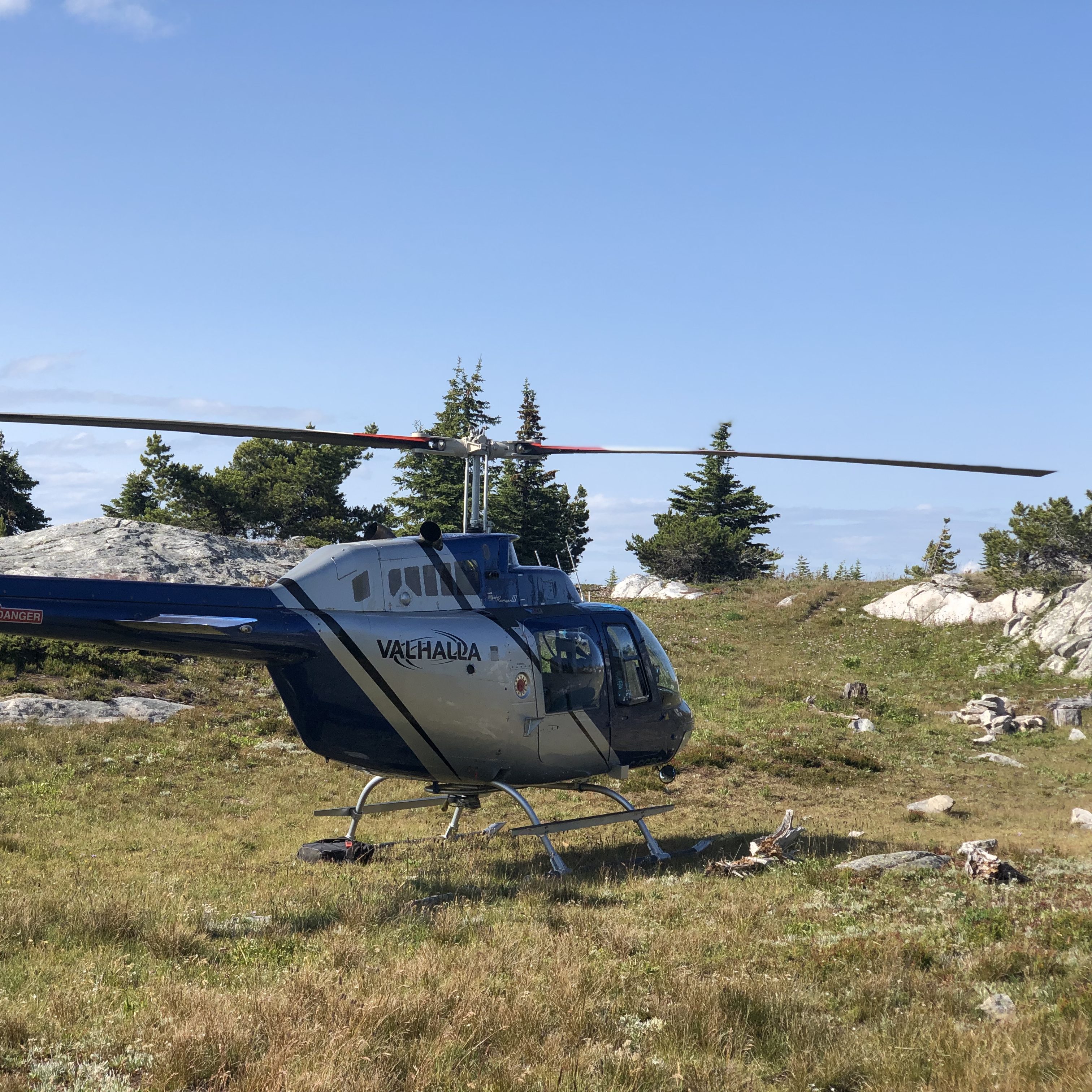 Valhalla helicopter in alpine meadow