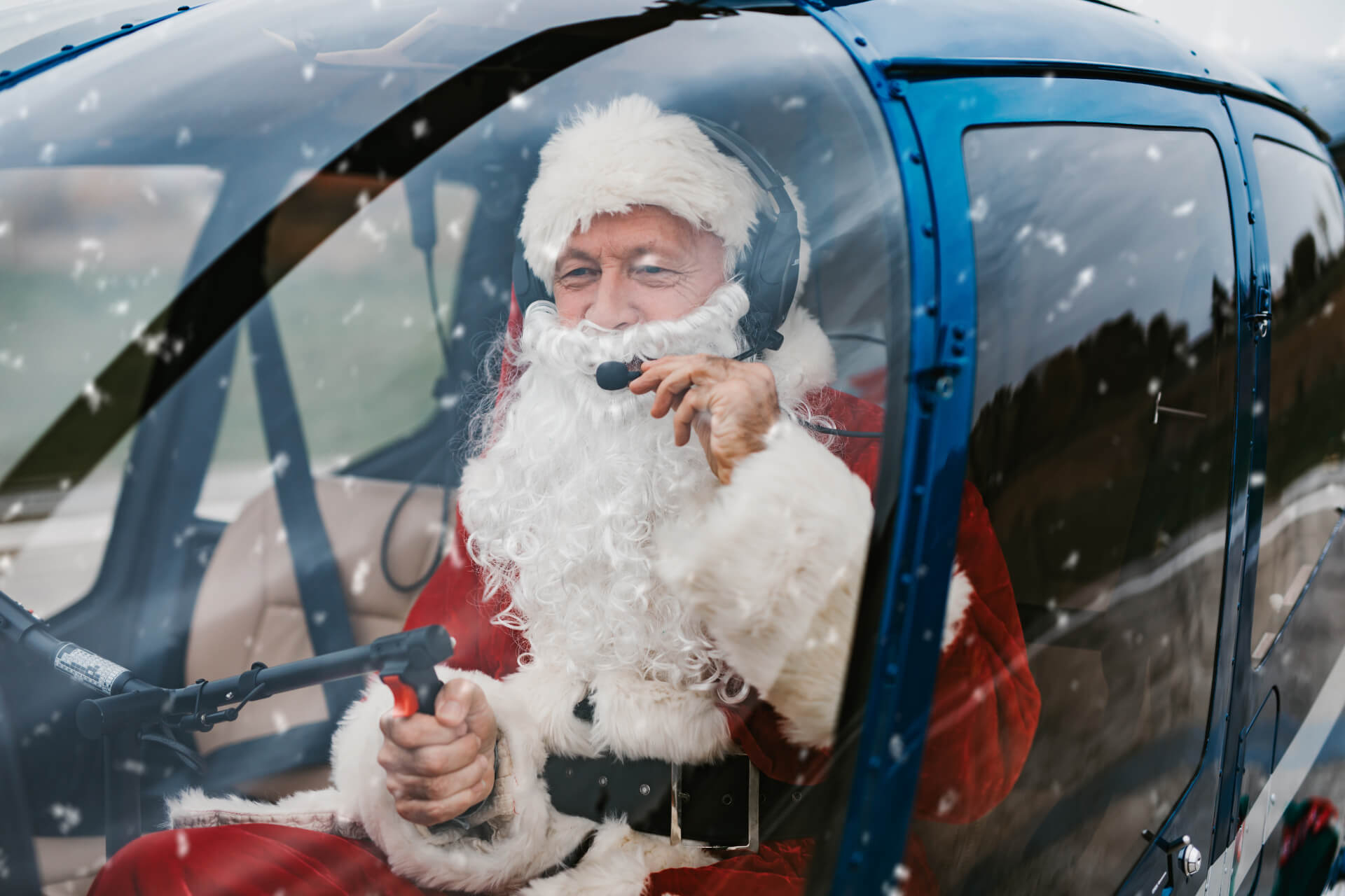 Santa in helicopter.